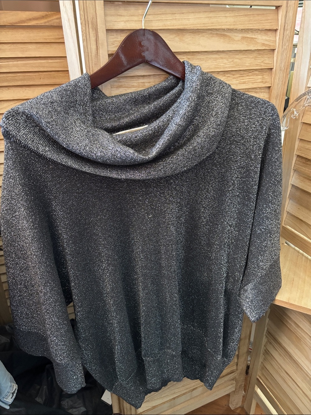MICHAEL Michael Kors Silver-Thread Charcoal Cowl Neck Caftan Style Sweater Lrg